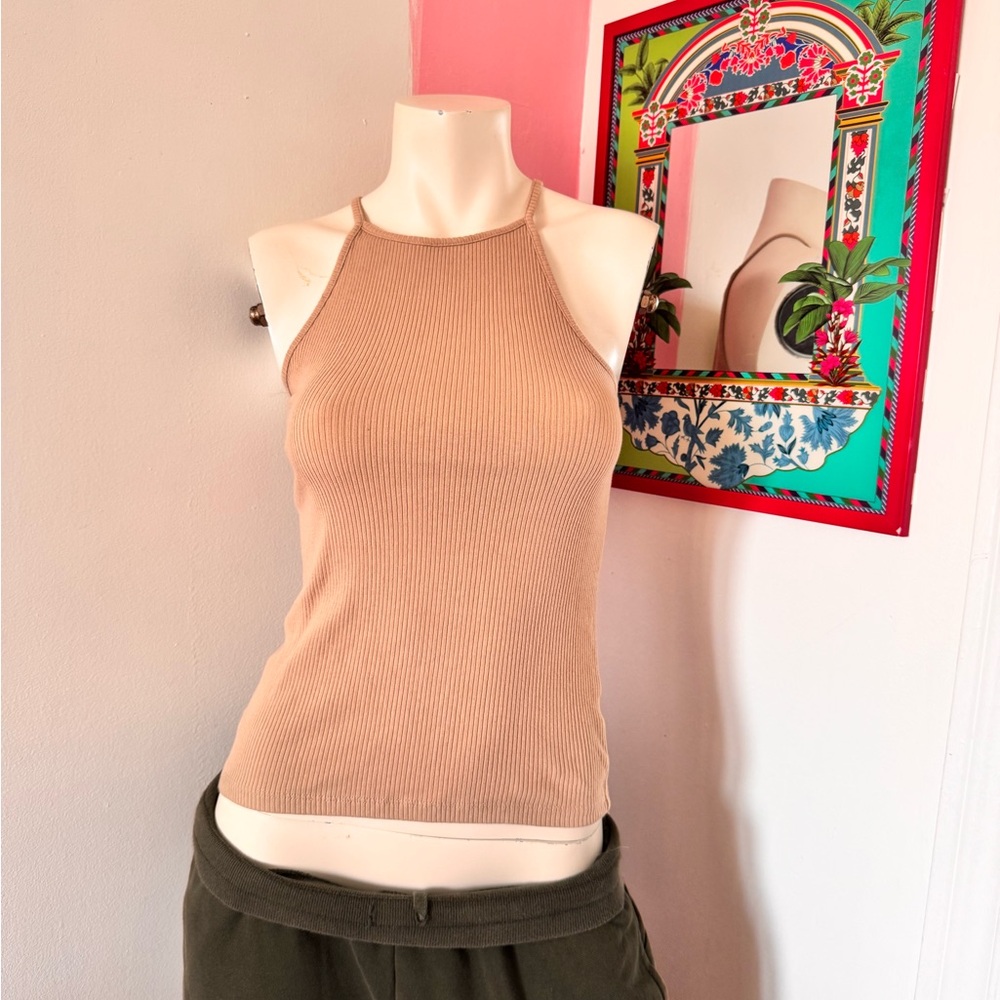 Women's Tan Ribbed Halter Top